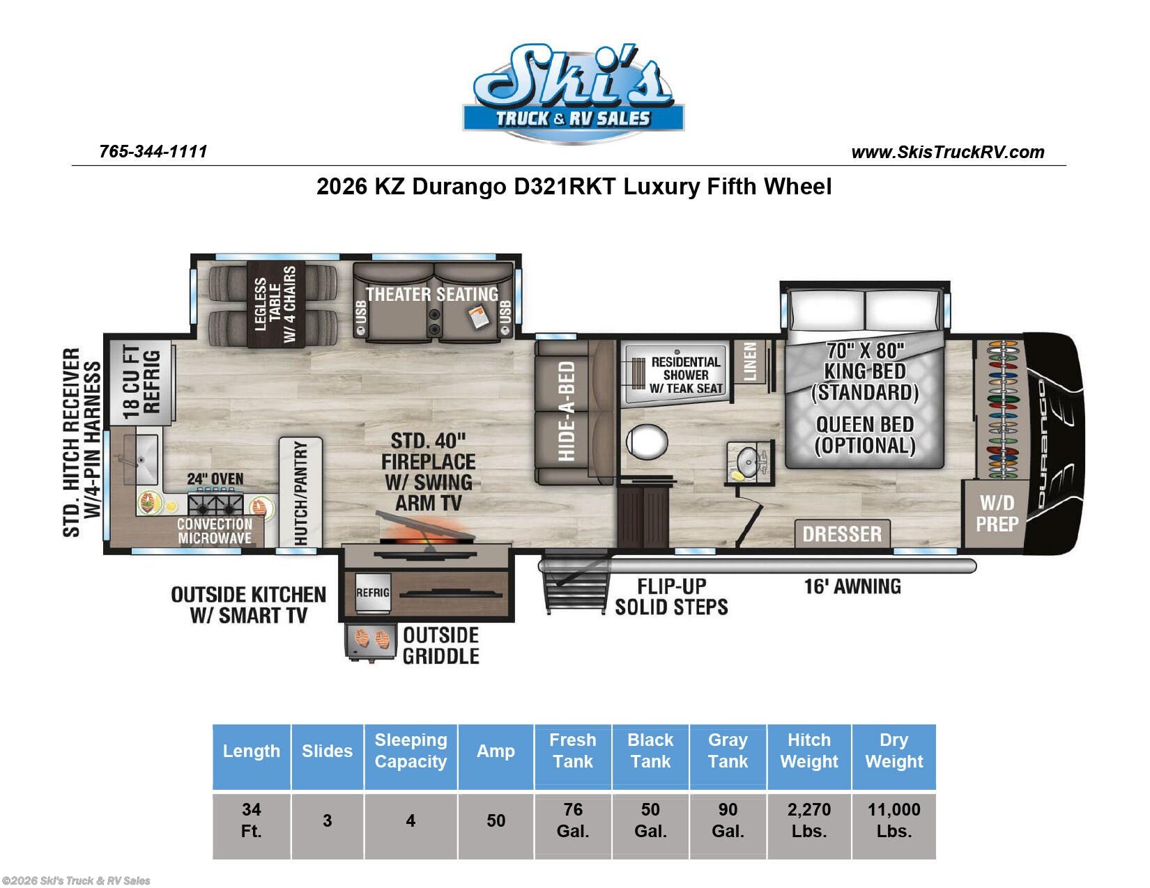 New 2026 K-Z Durango D321RKT Luxury Fifth Wheel available in Rockville, Indiana