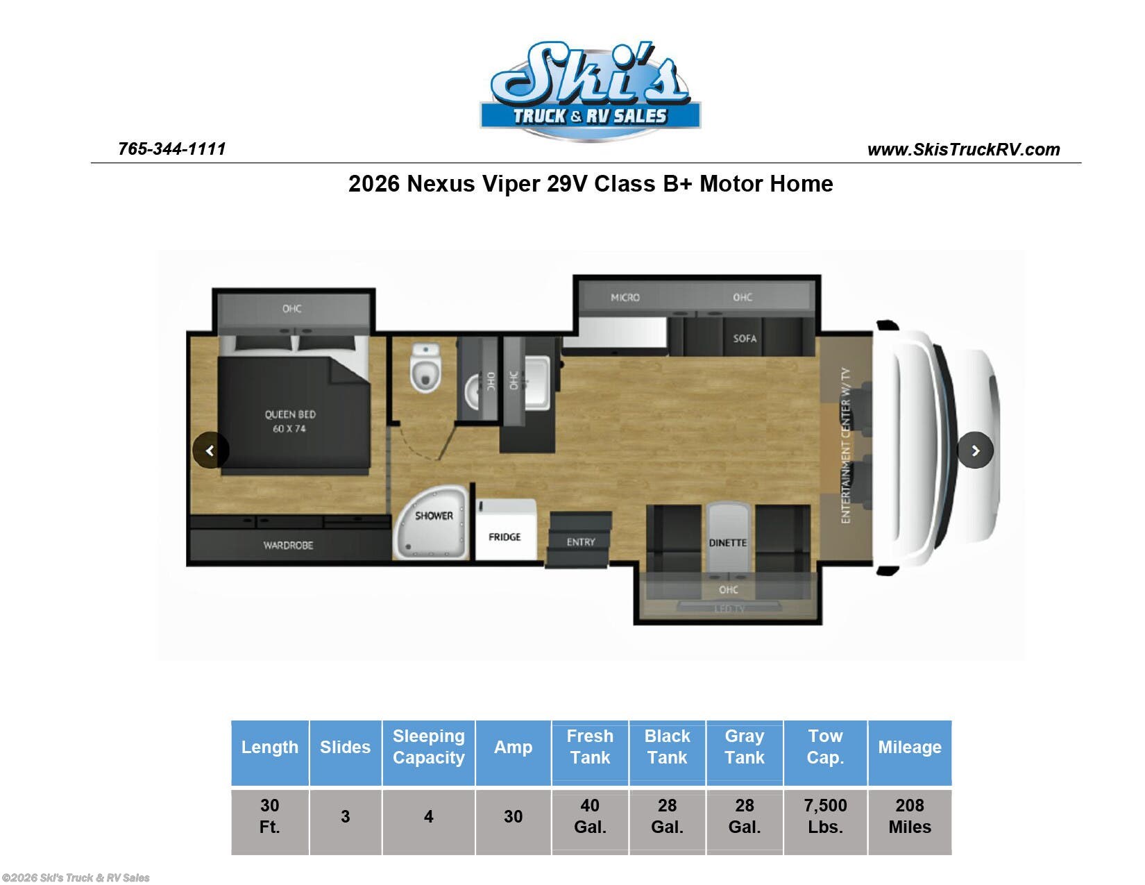 New 2026 Nexus Viper 29V Class B+ Motor Home available in Rockville, Indiana
