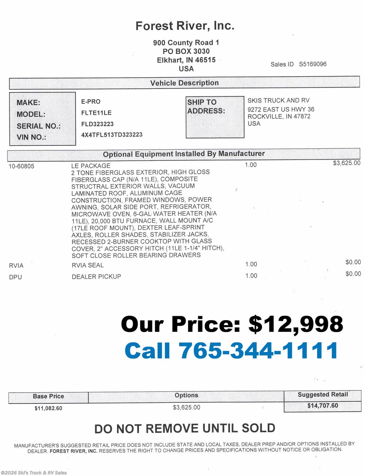 New 2026 Forest River Flagstaff E-Pro E11LE available in Rockville, Indiana