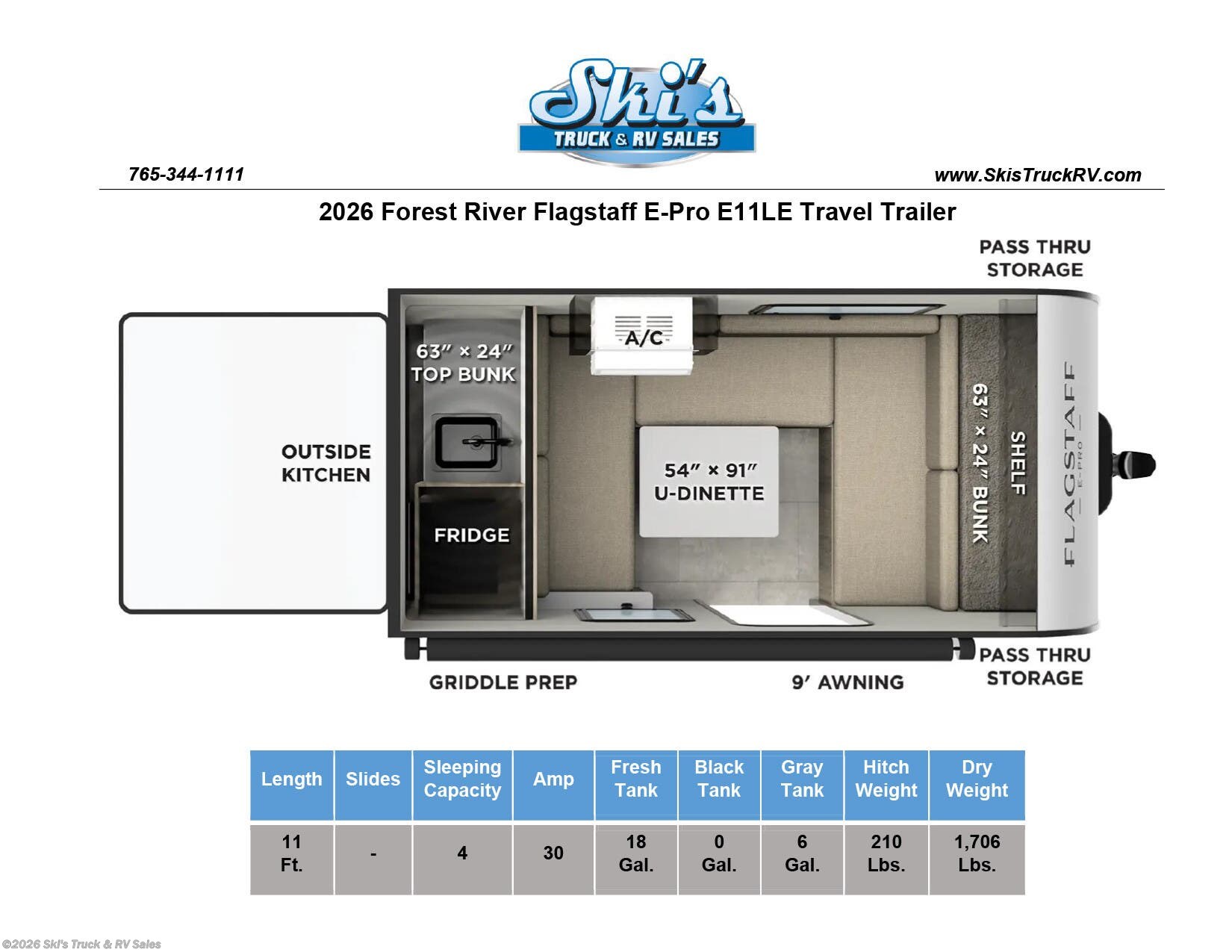 2026 Flagstaff E-Pro E11LE by Forest River from Ski's Truck & RV Sales in Rockville, Indiana