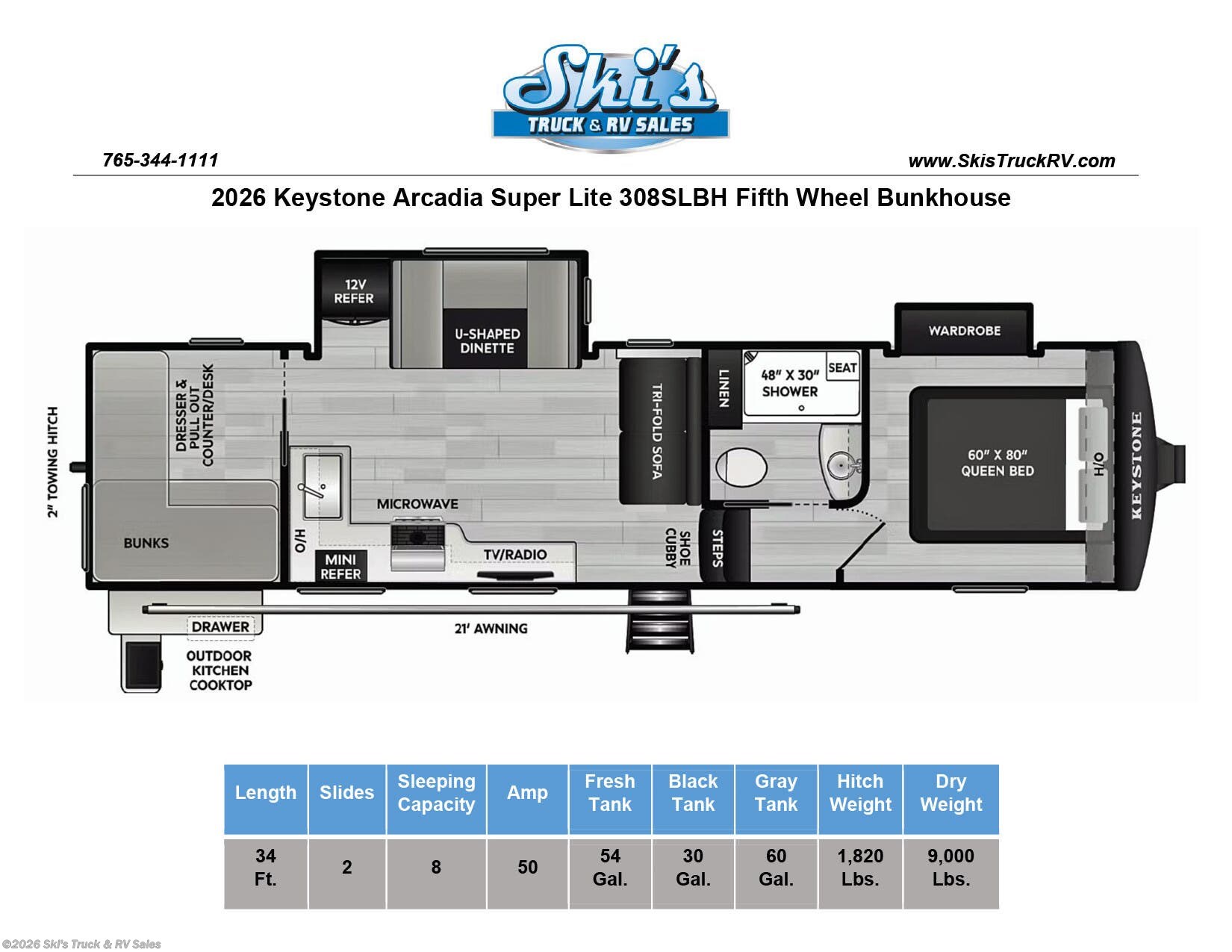 New 2026 Keystone Arcadia Super Lite 308SLBH available in Rockville, Indiana