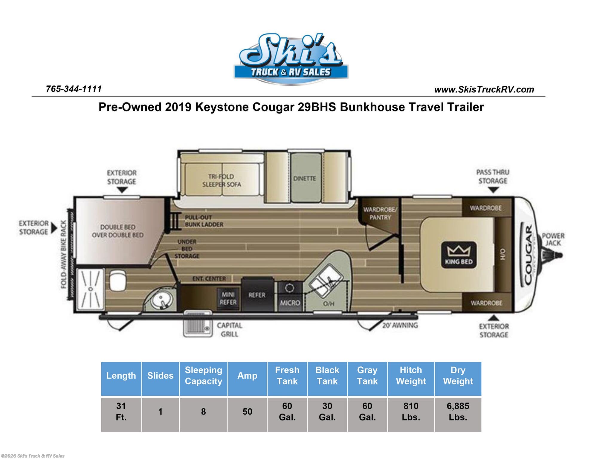 Used 2019 Keystone Cougar 29BHS available in Rockville, Indiana