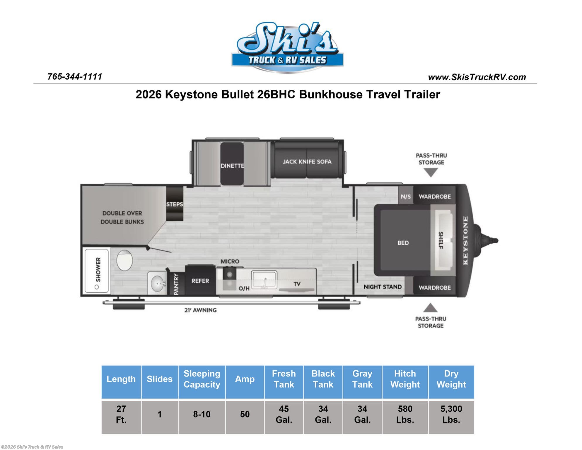 New 2026 Keystone Bullet 26BHC available in Rockville, Indiana