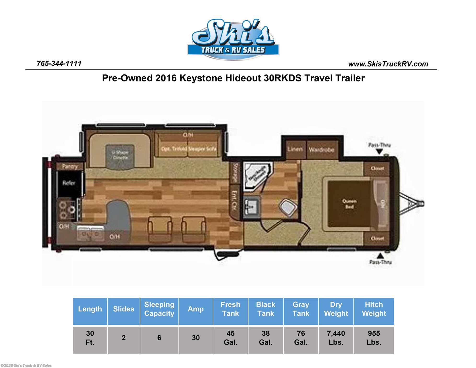 Used 2016 Keystone Hideout 30RKDS available in Rockville, Indiana