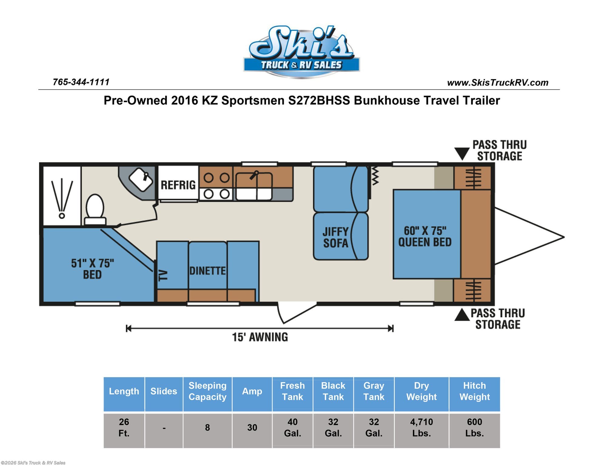 Used 2016 K-Z Sportsmen S272BHSS available in Rockville, Indiana