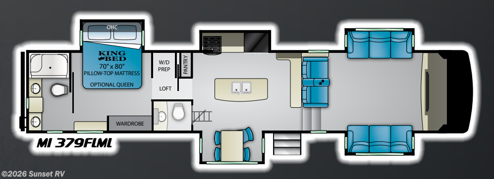 Floorplan of 2020 Heartland Milestone 379FLML