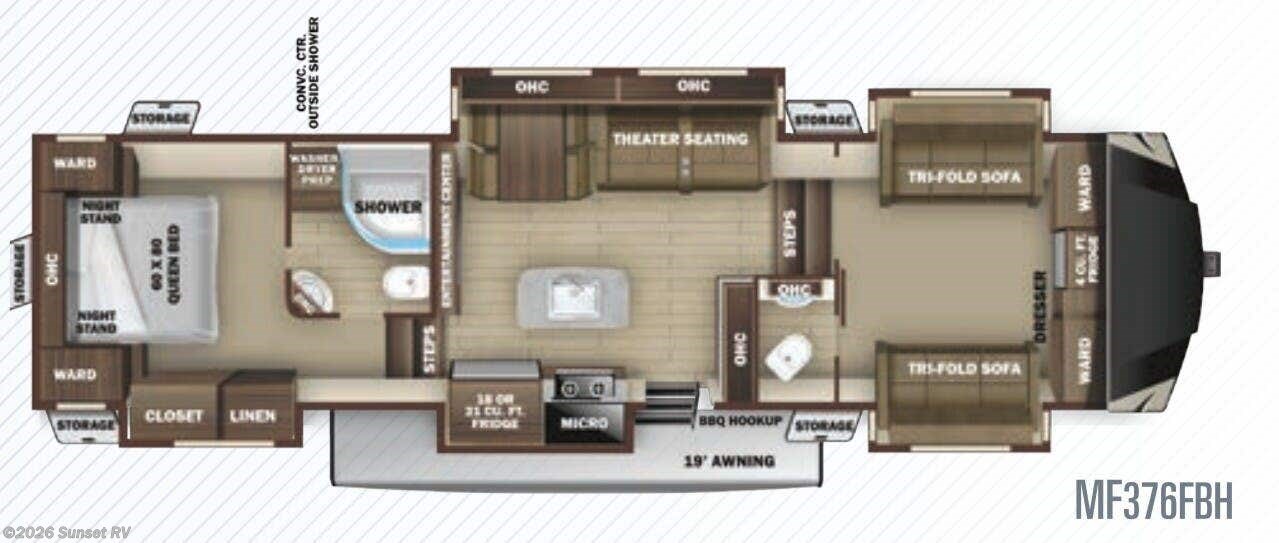 Floorplan of 2020 Highland Ridge Mesa Ridge MF376FBH