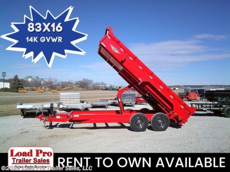&lt;p&gt;We offer RENT TO OWN and also offer Traditional Financing with approved credit!! This Trailer is for sale at Load Pro Trailer Sales in Clarinda Iowa.&amp;nbsp;&lt;/p&gt;
&lt;p&gt;New H&amp;amp;H 83X16 Dump Trailer&lt;/p&gt;
&lt;p&gt;8&quot; Steel Channel Frame&lt;br&gt;3&quot; Steel Channel Crossmembers&lt;br&gt;6&quot; Steel Channel Tongue, Fully Wrapped&lt;br&gt;24&quot; Tall, 12-Gauge Steel Sides&lt;br&gt;&lt;strong&gt;Custom Formed 7 Gauge Top Rail&lt;/strong&gt;&lt;br&gt;2-5/16&quot; Adjustable Height Coupler&lt;br&gt;Dual Safety Chains and Hooks&lt;br&gt;7-Way RV-Style Plug&lt;br&gt;Sealed Wiring Harness&lt;br&gt;&lt;strong&gt;UPG-15k Hyd Jack&lt;br&gt;UPG-Fork Tubes W/2 D-Rings&amp;nbsp;&lt;/strong&gt;&lt;br&gt;Barn Door Gate with Spreader Function&lt;br&gt;(2) 3&quot;x 6&#39; Heavy Service Ramps (Slide In)&lt;br&gt;Ramp Hook Bar&lt;br&gt;Ramp Carrier&lt;br&gt;Steel Formed Tread Plate Fenders&lt;br&gt;Tandem Slipper Spring Brake Suspension,&lt;br&gt;&lt;strong&gt;14000 lb. GVWR&lt;/strong&gt;&lt;br&gt;&lt;strong&gt;Oil Bath Hubs&lt;/strong&gt;&lt;br&gt;&lt;strong&gt;ST215/75R17.5 &#39;H&#39; Tires&lt;/strong&gt;&lt;br&gt;&lt;strong&gt;17.5&quot; Steel Wheels&lt;/strong&gt;&lt;br&gt;High Gloss Powder Coat Finish&lt;br&gt;&lt;strong&gt;FLOOR, 7GA&lt;/strong&gt;&lt;br&gt;Stake Pockets&lt;br&gt;D-Rings, Side Mounted&lt;br&gt;Tarp Brackets and Tarp Hooks&lt;br&gt;&lt;strong&gt;Integrated Tarp Mount &amp;amp; Shroud&lt;/strong&gt;&lt;br&gt;&lt;strong&gt;Mesh Tarp Kit (Installed)&lt;/strong&gt;&lt;br&gt;&lt;strong&gt;Rear Anti-Sail Tarp Retention Bow Kit&lt;/strong&gt;&lt;br&gt;&lt;strong&gt;Spare Tire Mount&lt;/strong&gt;&lt;br&gt;Lockable, Dual-Purpose Pump and Tool Box&lt;br&gt;Full LED, DOT Compliant Lighting&lt;br&gt;110V Battery Charger&lt;br&gt;12V Deep Cycle Battery&lt;br&gt;Power Up, Power Down Hydraulics (Scissor&lt;br&gt;Lift Hoist)&lt;br&gt;12V Hydraulic Pump (3000 PSI)&lt;br&gt;2-Button Corded Remote&lt;br&gt;Limited 3-Year Warranty&lt;/p&gt;
&lt;p&gt;All prices are cash or Finance. &amp;nbsp;We offer financing through Sheffield Financial with approved credit on new trailers . We are a Licensed dealer for Load Trail, H&amp;amp;H, Cross Enclosed Cargo Trailers, CargoMate, Alcom, and M&amp;amp;W Welding trailers.&lt;/p&gt;
&lt;p&gt;We carry enclosed cargo trailers, Low pro trailers, Utility Trailer, dump trailer, Bobcat trailer, car trailer, ATV Trailers, UTV Trailers, tilt bed equipment trailers, Hydraulic dovetail trailers, Implement trailers, Car Haulers, skid loader trailer, I beam Gooseneck Trailer, Gooseneck Trailer, scissor lift trailers, slingshot trailer, farm trailers, landscape trailer, forklift trailers, Spring loaded gate trailers, Aluminum trailer, Enclosed Car Trailers, Deck over Trailers, SXS Trailer, motorcycle trailers, Race trailers, lawncare trailer, Pipe top Trailer, seed trailers, Box Trailer, tool trailers, Hay Trailers, Fuel Trailer, Self Unloading Hay Trailer, Used trailer for sale, Construction trailers, Craft Trailers, Trailer to haul my golf cart, Jeep Trailers, Aluminum cargo trailers, and Buggy Haulers. We are centrally located between Kansas City - MO - Omaha, NE and Des Moines, IA. We are close to Atlantic, IA - Red Oak, IA - Shenandoah, IA - Bradyville, IA - Maryville, MO - St Joseph, MO - Rockport, MO. We carry a large selection of parts to fit all makes and models of trailer and have a full service shop to repair all makes and models of trailers.&amp;nbsp;&lt;/p&gt;