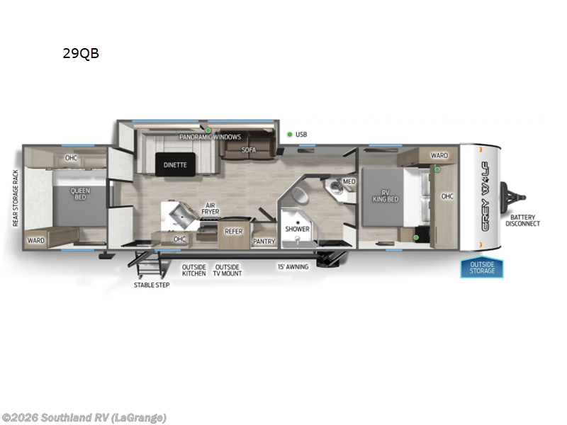 2027 Forest River Cherokee Grey Wolf 29QB - New Travel Trailer For Sale by Southland RV in LaGrange, Georgia features Slideout