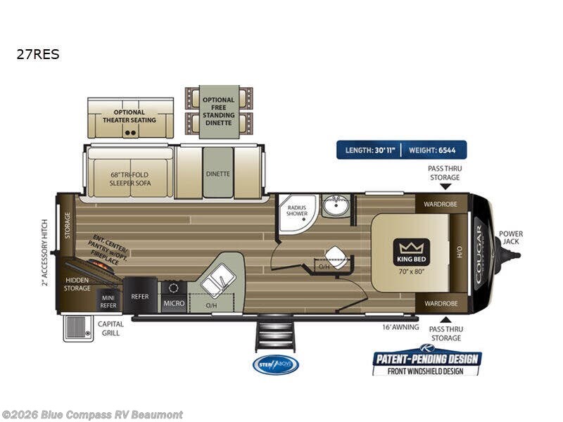 2020 Keystone Cougar Half-Ton 27RES - Used Travel Trailer For Sale by Blue Compass RV Beaumont in Vidor, Texas features Slideout