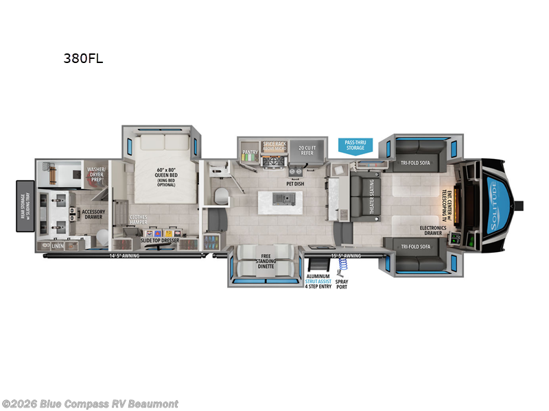 2026 Grand Design Solitude 380FL - New Fifth Wheel For Sale by Blue Compass RV Beaumont in Vidor, Texas features Slideout