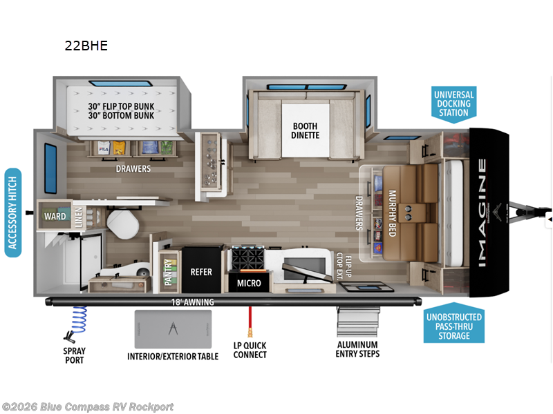 2027 Grand Design Imagine XLS 22BHE - New Travel Trailer For Sale by Blue Compass RV Rockport in Rockport, Texas features Slideout