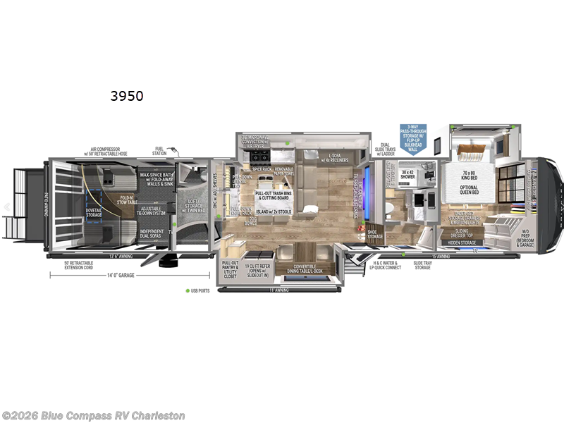 2026 Brinkley RV Model G 3950 - New Toy Hauler For Sale by Blue Compass RV Charleston in Ladson, South Carolina features Slideout
