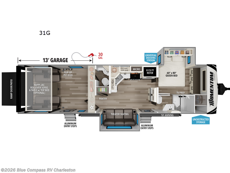 2027 Grand Design Momentum G-Class 31G - New Toy Hauler For Sale by Blue Compass RV Charleston in Ladson, South Carolina features Slideout