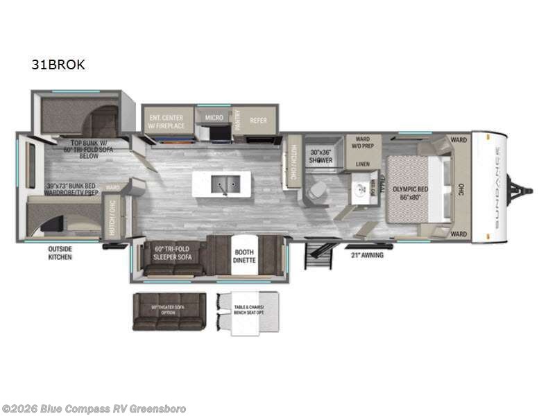 2027 Heartland Sundance Ultra-Lite 31BROK - New Travel Trailer For Sale by Blue Compass RV Greensboro in Colfax, North Carolina features Slideout