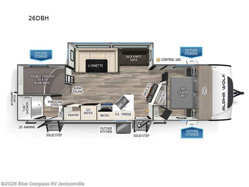 2025 Forest River Cherokee Alpha Wolf 26DBH-L - Used Travel Trailer For Sale by Blue Compass RV Jacksonville in Jacksonville, Florida features Slideout