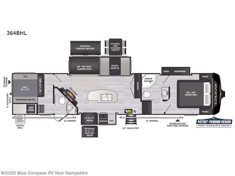 2022 Keystone Cougar 364BHL - Used Fifth Wheel For Sale by Blue Compass RV New Hampshire in Epsom, New Hampshire features Slideout