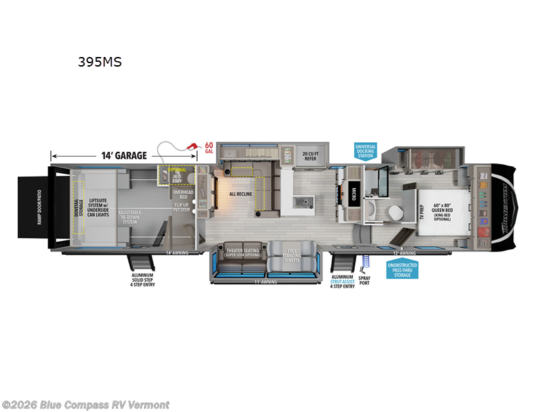 2025 Grand Design Momentum M-Class 395MS - New Toy Hauler For Sale by Blue Compass RV Vermont in East Montpelier, Vermont features Slideout