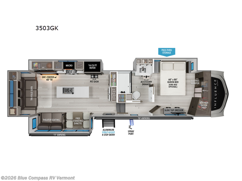 2026 Grand Design Influence 3503GK - New Fifth Wheel For Sale by Blue Compass RV Vermont in East Montpelier, Vermont features Slideout