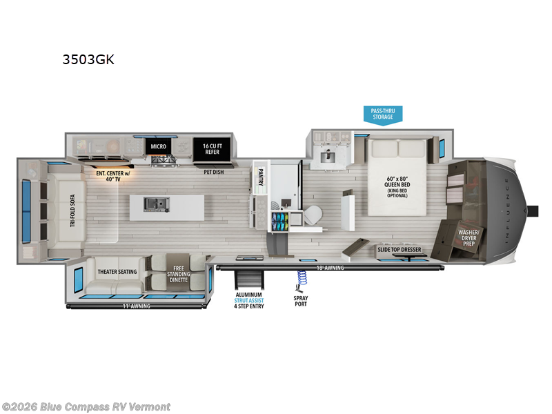 2025 Grand Design Influence 3503GK - New Fifth Wheel For Sale by Blue Compass RV Vermont in East Montpelier, Vermont features Slideout