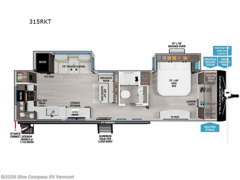 2026 Grand Design Transcend 315RKT - New Travel Trailer For Sale by Blue Compass RV Vermont in East Montpelier, Vermont features Slideout