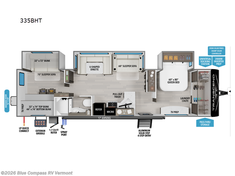2026 Grand Design Transcend 335BHT - New Travel Trailer For Sale by Blue Compass RV Vermont in East Montpelier, Vermont features Slideout