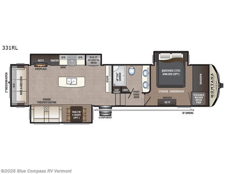 2018 Keystone Montana High Country 331RL - Used Fifth Wheel For Sale by Blue Compass RV Vermont in East Montpelier, Vermont features Slideout