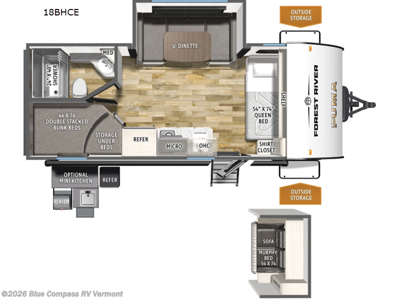 2026 Forest River Puma Camping Edition 18BHCE - New Travel Trailer For Sale by Blue Compass RV Vermont in East Montpelier, Vermont features Slideout