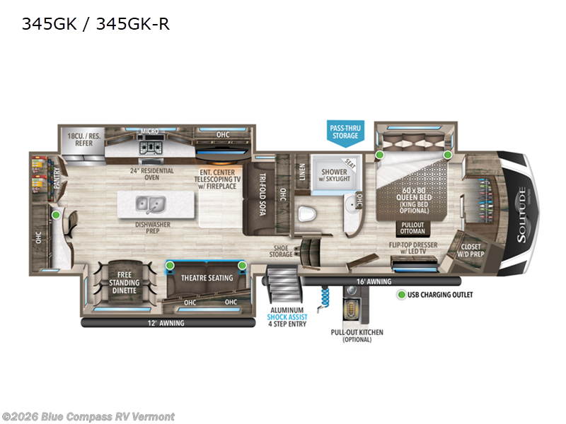 2022 Grand Design Solitude 345GK - Used Fifth Wheel For Sale by Blue Compass RV Vermont in East Montpelier, Vermont features Slideout