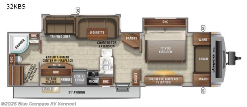 2021 Jayco White Hawk 32KBS - Used Travel Trailer For Sale by Blue Compass RV Vermont in East Montpelier, Vermont features Slideout