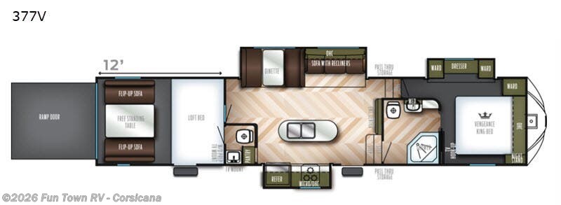 2019 Forest River Vengeance 377V - Used Toy Hauler For Sale by Fun Town RV - Corsicana in Corsicana, Texas features Slideout