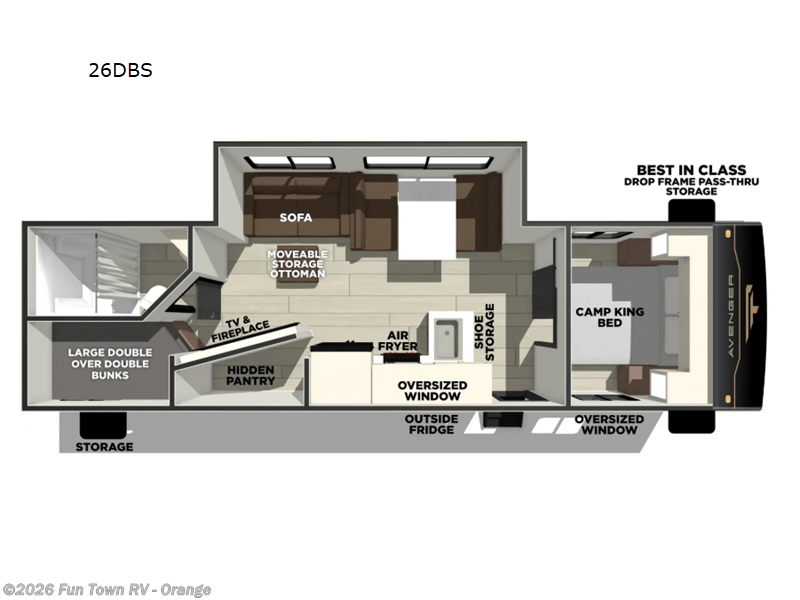 2026 Prime Time Avenger 26DBS - New Travel Trailer For Sale by Fun Town RV - Orange in Orange, Texas features Slideout