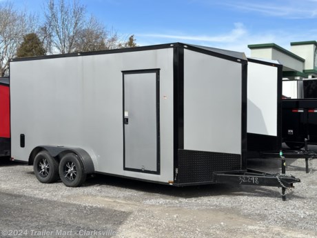 &lt;p&gt;7x16 TA Base Unit Color: POLY CORE SILVER FROST&lt;br /&gt;SPARTAN 300 SERIES 7X16-7X20&lt;br /&gt;7&#39; INTERIOR HEIGHT&lt;br /&gt;4&quot; TUBING CROSSMEMBERS&lt;br /&gt;16&quot; OC ROOF BOWS&lt;br /&gt;SLANTED V NOSE&lt;br /&gt;60&quot; TRIPLE TUBE TONGUE&lt;br /&gt;WIRE &amp;amp; BRACE FOR AC&lt;br /&gt;ALUMINUM SIDE WALL VENTS&lt;br /&gt;(4) FLOOR MOUNTED D RINGS&lt;br /&gt;(2) EXTRA LED MARKER LIGHTS&lt;br /&gt;(8) EXTRA LED AMBER LIGHTS&lt;br /&gt;(2) 48&quot; LED KII STRIPLIGHTS W/ SWITCH&lt;br /&gt;OMIT DOME LIGHT&lt;br /&gt;SCREWLESS EXTERIOR&lt;br /&gt;POLY CORE SIDING&lt;br /&gt;BLACK TRIM PACKAGE&lt;br /&gt;ONE PIECE ALUMINUM ROOF&lt;br /&gt;THERMOPLY CEILING LINER&lt;br /&gt;METAL HOLD BACK LATCH ON SIDE DOOR&lt;br /&gt;ALUMINUM MAG WHEELS http://www.trailermartinc.com/--xInventoryDetail?id=12778676&lt;/p&gt;