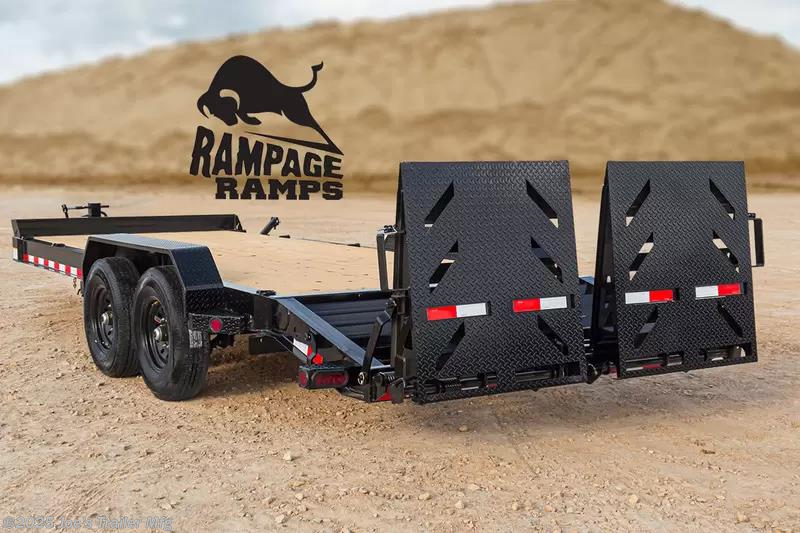 Ironbull EWB8324 Equipment Trailer, 8” I-Beam Frame, 16,000 lb GVWR, Tandem 8k Brake Axles, Super Lube Hubs, 235/80 R16 Radial Tires, Equipped Brakes, Oversized Front Tool Box, 10k Drop-Leg Bolt-On Jack, Rampage Ramps, 2x8 Treated Lumber Flooring, 16” Black Wheels, 8 Weld-On D-Rings, Removable 14 Ga Diamond Plate Fenders, 3” Structural Crossmembers, 16” Centers, Integrated Tie-Downs, Front Bump Rail, Weld-On 3/8” Safety Chains, 5 Position 2 5/16” Ball Coupler, Powdura Powder Coat, One Cure Primer, Lifetime LED Lights, Stop, Signal, Marker, License Plate, 6 Leaf Spring Suspension, DOT Reflective Tape, Electric Breakaway Kit, Charger, DOT Approved Lighting, Molded Sealed Harness, Heavy Duty Equipment Trailer, High Capacity Trailer, Off-Road Trailer, Durable Construction, Safety Features, Trailer Accessories