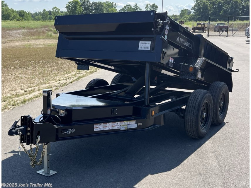 IronBull 5x10 dump trailer, 5x10 dump trailer, 5x10 trailer, IronBull dump trailer, 5x10 dump trailer with 5.2K axles, 2.8 cubic yard dump trailer, dual 6-inch I-Beam frame, 7 gauge steel flooring, heavy-duty steel trailer, 4-inch tubing bed frame, 10 gauge steel sides, 18-inch steel sides, standard retractable tarp kit, 10k drop leg jack, scissor lift dump trailer, adjustable coupler trailer, 2 5/16-inch adjustable coupler, spare tire mount, ramps mounted to side, rear support stand bracket, three-way spreader gate, Powdura powder coat, one cure primer, locking pump box, standard stake pockets, weld-on diamond plate fenders, 5/8-inch D-rings, floor-mounted D-rings, DOT approved LED lighting, lifetime LED lighting, trailer with brakes, equipped brakes, LED voltage indicator, remote control for dump trailer, built-in 5 amp battery charger, heavy-duty dump trailer, small dump trailer, compact dump trailer, versatile dump trailer, farm dump trailer, landscaping dump trailer, construction