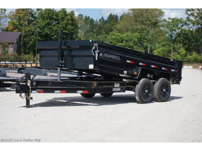 IronBull 83’’ x 16’ Telescopic Dump Trailer, Steel Dump Trailer, Dual Axle Dump Trailer, 7,000 lb Axles, Bumper Pull Trailer, Telescopic Lift Dump Trailer, Black Dump Trailer, Heavy-Duty Dump Trailer, 235/80R16 Tires Dump Trailer, 16 inch Rims Trailer, Equipped Brakes Dump Trailer, Cambered Brakes, 14,999 lb GVWR Trailer, 9,642 lb Payload Trailer, 5,357 lb Curb Weight Trailer, 83 inch Wide Dump Trailer, 16 Foot Dump Trailer, 32 inch Deck Height Trailer, 8.2 Cubic Yard Box Capacity, Dual 6" I-Beam Frame Dump Trailer, 7 Gauge Steel Flooring Trailer, 10 Gauge 18" Steel Sides Trailer, 4" Tubing Bed Frame Trailer, Heavy Duty Telescopic Lift, Side-Mounted Ramps, Rear Support Stand Bracket, Welded Diamond Plate Fenders, Powdura Powder Coat Finish, One Cure Primer Coat, Standard Stake Pockets Trailer, Dump Trailer for Heavy Loads, Durable Dump Trailer, Telescopic Dump Trailer