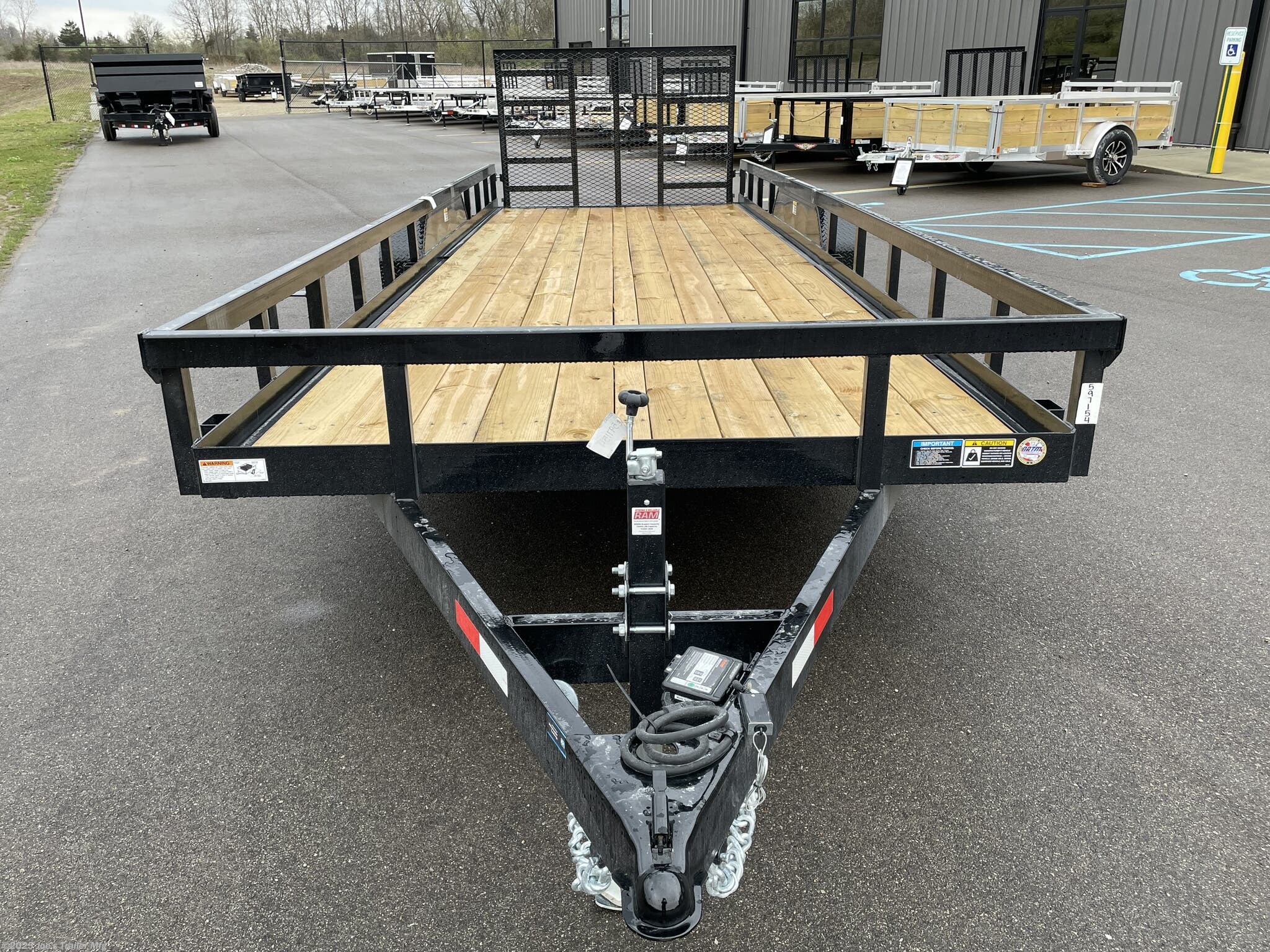 H&H 82" x 22' Heavy Duty Landscape/Utility Trailer, 5" x 3" x 1/4" Steel Angle Frame, 3" x 2" x 3/16" Steel Angle Crossmembers, 5" Steel Channel Tongue, Fully Wrapped, 3" x 2" Steel Tube Top Rail, 2-5/16" A-Frame Posi-Lock Coupler, Dual Safety Chains and Hooks, 7-Way RV-Style Plug, Enclosed Sealed Wiring Harness, 7k Rated Setback Drop Leg Jack, 50" Tall Reinforced Spring Assist Gate, Ladder Style Gate, Steel Formed Tread Plate Fenders, Tandem Spring Brake Suspension, 9900 lb GVWR, Easy Lube Hubs, ST225/75R15 'D' Tires, 15" Black Steel Wheels, Industrial Grade Polymer Finish, 2 x 8 Pressure Treated Pine Decking, Welded Front Board Retainer, Rear End Board Cap, Stake Pockets, Spare Tire Mount, Full LED DOT Compliant Lighting, Heavy Duty Utility Trailer, Landscape Trailer, Steel Angle Frame Trailer, Heavy Duty Trailer, Landscape Utility Trailer, Tandem Axle Utility Trailer, Spring Assist Gate Trailer, Steel Channel Tongue Trailer, Pressure Treated Pine Deck Trailer, Black Steel Wheels Tra