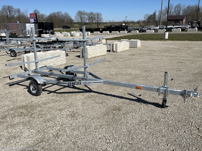GENESIS 4 Place Kayak and Canoe Trailer, Hot Dipped Galvanized, 1.5 x 3 14G Tube, Single Axle, Tongue Jack, 4.80-12 Radial Tires, kayak trailer, canoe trailer, 4 place kayak trailer, 4 place canoe trailer, galvanized kayak trailer, galvanized canoe trailer, durable kayak trailer, durable canoe trailer, kayak trailer with tongue jack, canoe trailer with tongue jack, single axle kayak trailer, single axle canoe trailer, radial tires trailer, trailer with radial tires, hot dipped galvanized trailer, heavy duty kayak trailer, heavy duty canoe trailer, Genesis trailer, kayak transport, canoe transport, easy loading kayak trailer, easy loading canoe trailer, trailer for multiple kayaks, trailer for multiple canoes, sturdy kayak trailer, sturdy canoe trailer, weather-resistant kayak trailer, weather-resistant canoe trailer, reliable kayak trailer, reliable canoe trailer, lightweight kayak trailer, lightweight canoe trailer, compact kayak trailer, compact canoe trailer, low maintenance kayak t