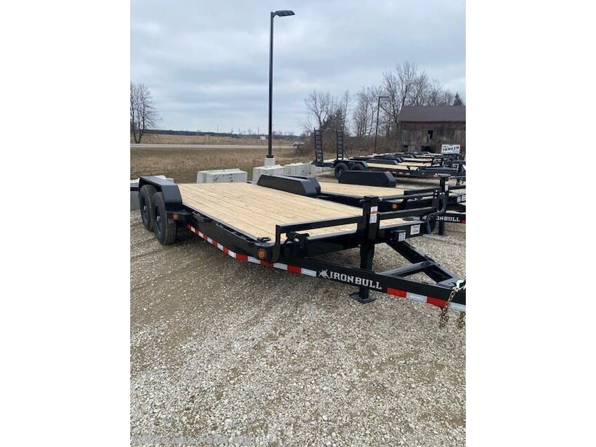 IronBull ETB8318 Equipment Trailer, Channel Tongue Trailer, Channel Frame Equipment Trailer, 2 5/16" Adjustable Coupler Trailer, 3" Channel Crossmembers, 2.5 x 2.5 Front Bumper Rail, Rub Rail Equipment Trailer, Stake Pockets Trailer, Removable Diamond Plate Fenders, Cambered Brake Axles, Multi-leaf Slipper Spring Suspension, E-Z Lube Hubs, Electric Brake Axles, 18" x 5' Slide-in Ramps, 10k Drop-Leg Jack, 7k Drop-Leg Jack, Treated Pine 2" x 8" Floor, 4 Standard 3" D-Rings, Radial Tires Trailer, Lifetime LED Lighting Trailer, DOT Approved Lighting, Molded Sealed Wiring Harness, Sealed Harness with Resistors, 7-Way Receiver Plug with Adapter, Powdura Powder Coat Trailer