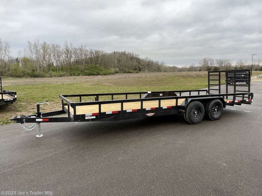 H&H 82" x 22' Heavy Duty Landscape/Utility Trailer, 5" x 3" x 1/4" Steel Angle Frame, 3" x 2" x 3/16" Steel Angle Crossmembers, 5" Steel Channel Tongue, Fully Wrapped, 3" x 2" Steel Tube Top Rail, 2-5/16" A-Frame Posi-Lock Coupler, Dual Safety Chains and Hooks, 7-Way RV-Style Plug, Enclosed Sealed Wiring Harness, 7k Rated Setback Drop Leg Jack, 50" Tall Reinforced Spring Assist Gate, Ladder Style Gate, Steel Formed Tread Plate Fenders, Tandem Spring Brake Suspension, 9900 lb GVWR, Easy Lube Hubs, ST225/75R15 'D' Tires, 15" Black Steel Wheels, Industrial Grade Polymer Finish, 2 x 8 Pressure Treated Pine Decking, Welded Front Board Retainer, Rear End Board Cap, Stake Pockets, Spare Tire Mount, Full LED DOT Compliant Lighting, Heavy Duty Utility Trailer, Landscape Trailer, Steel Angle Frame Trailer, Heavy Duty Trailer, Landscape Utility Trailer, Tandem Axle Utility Trailer, Spring Assist Gate Trailer, Steel Channel Tongue Trailer, Pressure Treated Pine Deck Trailer, Black Steel Wheels Tra