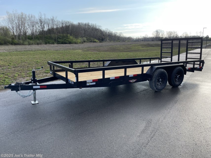 H&H 82" x 18' Heavy Duty Landscape/Utility Trailer, 5" x 3" x 1/4" Steel Angle Frame, 3" x 2" x 3/16" Steel Angle Crossmembers, 5" Steel Channel Tongue, Fully Wrapped, 3" x 2" Steel Tube Top Rail, 2-5/16" A-Frame Posi-Lock Coupler, Dual Safety Chains and Hooks, 7-Way RV-Style Plug, Enclosed Sealed Wiring Harness, 7k Rated Setback Drop Leg Jack, 50" Tall Reinforced Spring Assist Gate, Ladder Style Gate, Steel Formed Tread Plate Fenders, Tandem Spring Brake Suspension, 9900 lb GVWR, Easy Lube Hubs, ST225/75R15 'D' Tires, 15" Black Steel Wheels, Industrial Grade Polymer Finish, 2 x 8 Pressure Treated Pine Decking, Welded Front Board Retainer, Rear End Board Cap, Stake Pockets, Spare Tire Mount, Full LED DOT Compliant Lighting, Heavy Duty Landscape Trailer, Utility Trailer with Steel Frame, Steel Angle Crossmembers Trailer, Heavy Duty Trailer with Spring Assist Gate, Tandem Brake Suspension Trailer, Pressure Treated Pine Deck Utility Trailer, Steel Tube Top Rail Trailer, DOT Compliant Trai
