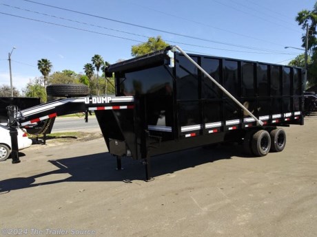 &lt;h2&gt;&lt;strong&gt;U-Dump Gooseneck High Sided Dump Trailer&lt;/strong&gt;&lt;/h2&gt;
&lt;p&gt;&lt;strong&gt;NOTE: Trailer pictures may include optional features that are not included in the base price. See available options below.&lt;/strong&gt;&lt;/p&gt;
&lt;p&gt;&lt;em&gt;Designed and built by the company that pioneered the dump trailer more than 40 years ago: &lt;strong&gt;&amp;ldquo;The Original.&amp;rdquo;&lt;/strong&gt;&lt;/em&gt;&lt;/p&gt;
&lt;p&gt;This gooseneck high sided dump trailer is proudly built in the USA by the company that originated the dump trailer more than 40 years ago. Comes equipped with a deep cycle marine battery, battery charger, and remote control dumping feature. Engineered to Perform. Built to last.&lt;/p&gt;
&lt;h2&gt;Trailer Specifications:&lt;/h2&gt;
&lt;ul&gt;
&lt;li&gt;&lt;em&gt;8&#39; X 20&#39;&lt;/em&gt;&lt;/li&gt;
&lt;li&gt;&lt;em&gt;25K GVWR&lt;/em&gt;&lt;/li&gt;
&lt;li&gt;&lt;em&gt;67&quot; high sides&lt;/em&gt; &lt;em&gt;10GA sides&lt;/em&gt;&lt;/li&gt;
&lt;li&gt;&lt;em&gt;3/16&quot; floor&lt;/em&gt;&lt;/li&gt;
&lt;li&gt;&lt;em&gt;Scissor Hoist&lt;/em&gt;&lt;/li&gt;
&lt;li&gt;&lt;em&gt;Full Height 3/16&quot; Stake Pockets&lt;/em&gt;&lt;/li&gt;
&lt;li&gt;&lt;em&gt;8&#39; Ramps &amp;amp; &quot;D&quot; Rings&lt;/em&gt;&lt;/li&gt;
&lt;li&gt;&lt;em&gt;LED Lights&lt;/em&gt;&lt;/li&gt;
&lt;li&gt;&lt;em&gt;2 5/16 Adjustable Gooseneck Coupler&lt;/em&gt;&lt;/li&gt;
&lt;li&gt;&lt;em&gt;12K Spring Loaded Jacks&lt;/em&gt;&lt;/li&gt;
&lt;li&gt;&lt;em&gt;Spare Mount&lt;/em&gt;&lt;/li&gt;
&lt;/ul&gt;
&lt;p&gt;&lt;strong&gt;Options:&lt;/strong&gt;&lt;/p&gt;
&lt;ul&gt;
&lt;li&gt;&lt;em&gt;Spare Tire&lt;/em&gt;&lt;/li&gt;
&lt;li&gt;&lt;em&gt;Spring Arm Tarp System&lt;/em&gt;&lt;/li&gt;
&lt;li&gt;&lt;em&gt;Color&lt;/em&gt;&lt;/li&gt;
&lt;/ul&gt;
&lt;p&gt;&lt;strong&gt;Includes 5 Year Warranty&lt;/strong&gt;&lt;/p&gt;
&lt;p&gt;See more at: &lt;a href=&quot;https://thetrailersource.com&quot;&gt;https://thetrailersource.com&lt;/a&gt;&lt;/p&gt;