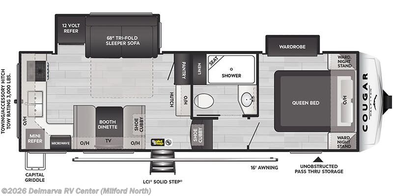 Floorplan of 2026 Keystone Cougar Half-Ton 23MLE
