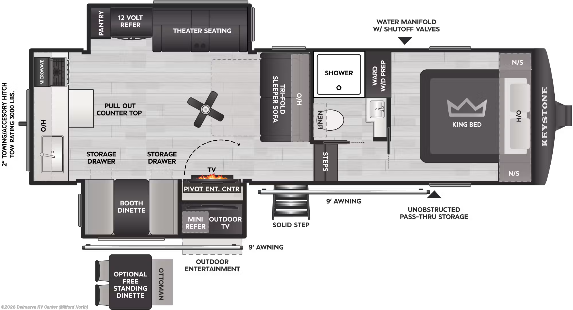 Floorplan of 2027 Keystone Cougar Half-Ton 26RKE