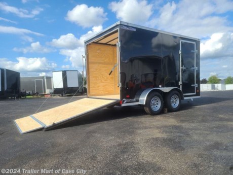 7&amp;#8217; wide x 12&amp;#8217; long&lt;br&gt;- (2) 3500lb axles with 4 wheel electric brakes&lt;br&gt;- 7000 GVWR&lt;br&gt;- Payload capacity is approximately: 4860lbs&lt;br&gt;- Spring assisted rear ramp door with ramp extension&lt;br&gt;- Sloped v-nose&lt;br&gt;- 12&amp;#8217; of box plus the v-nose&lt;br&gt;- Aluminum exterior is .030 thickness&lt;br&gt;- Full Screwless Exterior&lt;br&gt;- 15&quot; Radial tires&lt;br&gt;- Roof vent&lt;br&gt;- Insulated thermo cool ceiling liner inside&lt;br&gt;- 3/8&quot; plywood interior walls&lt;br&gt;- Advantech flooring (weatherproof)&lt;br&gt;- LED dome light w/wall switch&lt;br&gt;- 4 D-Rings in floor&lt;br&gt;- 3 year warranty&lt;br&gt;&lt;br&gt;* HD FRAMING *&lt;br&gt;- 16&amp;#8221; on all centers: (floor cross members, wall uprights, and roof cross bracing)&lt;br&gt;- Box tube construction framing on everything: (main frame, floor cross members, wall uprights, and roof cross bracing) http://www.trailer-mart.com/--xInventoryDetail?id=12748388