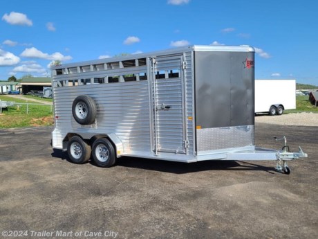 14&#39; Floor, 7&#39;0&quot; Wide, 7&#39; Tall&lt;br&gt;Bumper Pull, V-Nose, 24&quot; Stone Guard&lt;br&gt;All Box Tube Aluminum Chassis&lt;br&gt;One Piece, .024 Aluminum Roof w/ Heavy Duty Radius Roof Extrusion&lt;br&gt;Extruded Aluminum Decking, 12&quot; O/C I-Beam Crossmembers&lt;br&gt;Tandem 3.5K Braked, Dexter Leaf Spring Axles&lt;br&gt;4 Wheel Electric Brakes w/ Safety Break-Away Kit&lt;br&gt;Silver Mods., 205/75R15 - 5 Lug Wheels&lt;br&gt;.040 Pre-Painted Exterior Side Sheets V-Nose &amp;amp; Extruded Aluminum Sides&lt;br&gt;Heavy Duty Rear Step-Up Rubber Bumper&lt;br&gt;(2) Air Gaps w/ Plexi Track for Optional Plexi Glass Sides and Rear Gate&lt;br&gt;Full-Length Running Boards&lt;br&gt;New Rear Gate Slam Latch System&lt;br&gt;Swinging Center Gate w/ Slam Latch&lt;br&gt;(1) LED Dome Light w/ Toggle Switch&lt;br&gt;Top-Winding Wheel Jack&lt;br&gt;32&quot;x69&quot; Side Access Door w/ Locking Bar&lt;br&gt;Full Swing Rear Gate w/ Air Gaps and Plexi-Track &amp;amp; Sliding Calf Gate w/ Heavy Duty Galvanized Hardware http://www.trailer-mart.com/--xInventoryDetail?id=13725137