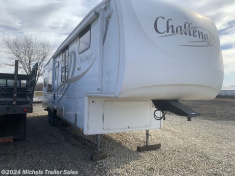 &lt;p&gt;2008 Keystone Challenger 32RKS FifthWheel Camper&lt;br /&gt;Clean inside and out&lt;br /&gt;new LED tvs&lt;br /&gt;New queen memory foam bed&lt;br /&gt;new tires in spring&lt;br /&gt;all systems work&lt;br /&gt;up graded entry steps with railing&lt;br /&gt;&lt;br /&gt;$12995 SALE PRICED AT $11995&lt;br /&gt;&lt;br /&gt;&lt;br /&gt;&lt;br /&gt;Michels Trailer Sales&lt;br /&gt;http://michelstrailersales.com&lt;br /&gt;47442 County Road 13&lt;br /&gt;St. Peter, MN 56082&lt;br /&gt;(Lookout Drive North, from N. Mankato)&lt;br /&gt;507 625 4483&lt;br /&gt;Let it ring so we have time to get to the phone&lt;br /&gt;&lt;br /&gt;THE HOURS LISTED BELOW ARE A GENERAL OPERATING HOURS.&lt;br /&gt;CALL FOR APPOINTMENT!!&lt;br /&gt;Monday 8:00am &amp;ndash; 11:00 am&lt;br /&gt;Tuesday &amp;ndash; Friday We are in and out &lt;br /&gt;Call and set up appointment&lt;br /&gt;Saturdays by appointment&lt;br /&gt;Closed Sundays&lt;br /&gt;&lt;br /&gt;We sell / buy / cosign - TRAILERS / trucks / cars&lt;br /&gt;and various equipment&lt;br /&gt;&lt;br /&gt;CHECK OUT OUR OTHER INVENTORY AT:&lt;br /&gt;Michelstrailersales.com&lt;br /&gt;&lt;br /&gt;Prices are Cash or Good Check! CC may have fees!!&lt;br /&gt;Everything is listed as/is no warranty, it is used not new. Unless noted otherwise.&lt;br /&gt;Please note: Information may be incorrect or miss typed, we try to post the item as we know it but errors may occur, please call to verify the information on the item you are looking at.&lt;/p&gt;
