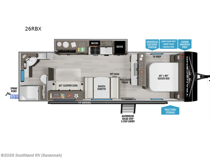 2026 Grand Design Transcend Xplor 26RBX - New Travel Trailer For Sale by Southland RV in Savannah, Georgia features Slideout