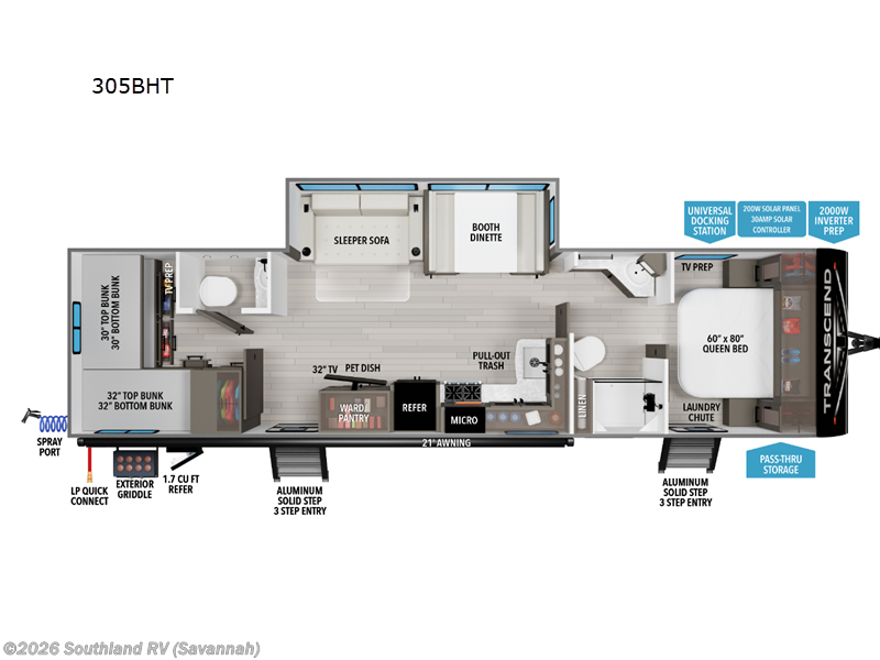 2026 Grand Design Transcend 305BHT - New Travel Trailer For Sale by Southland RV in Savannah, Georgia features Slideout