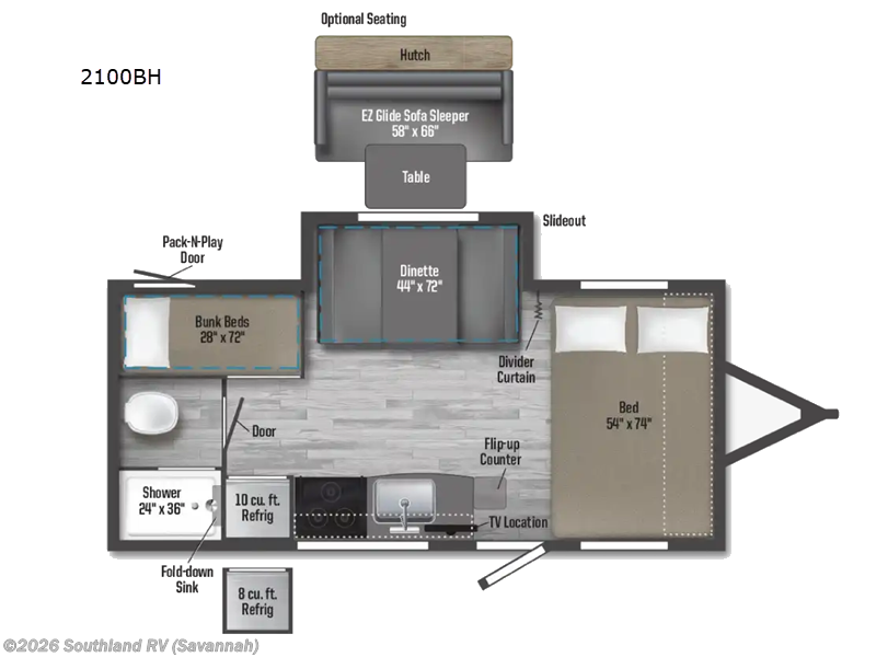 2026 Winnebago Micro Minnie 2100BH - New Travel Trailer For Sale by Southland RV in Savannah, Georgia features Slideout